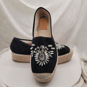 Jenn Ardor Fabulous Black and Clear Crystals on The Vamp Espedrilles Size 8.5